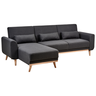 Corner Sofa Bed Black Upholstery Polyester Fabric Light Wooden Legs Pillows Modern Design Beliani - 559515 - Sofa In Store