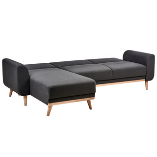 Corner Sofa Bed Black Upholstery Polyester Fabric Light Wooden Legs Pillows Modern Design Beliani - 559515 - Sofa In Store