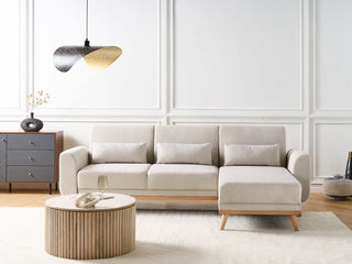 Corner Sofa Bed Light Beige Upholstery Polyester Fabric Light Wooden Legs Pillows Modern Design Beliani - 559573 - Sofa In Store