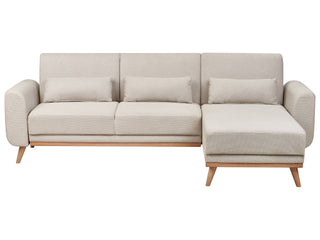 Corner Sofa Bed Light Beige Upholstery Polyester Fabric Light Wooden Legs Pillows Modern Design Beliani - 559573 - Sofa In Store