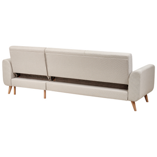Corner Sofa Bed Light Beige Upholstery Polyester Fabric Light Wooden Legs Pillows Modern Design Beliani - 559573 - Sofa In Store