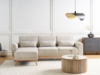 Corner Sofa Bed Light Beige Upholstery Polyester Fabric Light Wooden Legs Pillows Modern Design Beliani - 559552 - Sofa In Store