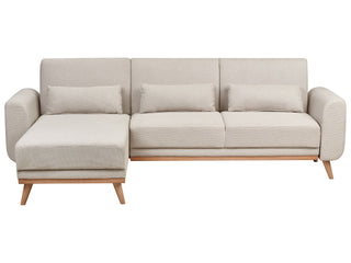 Corner Sofa Bed Light Beige Upholstery Polyester Fabric Light Wooden Legs Pillows Modern Design Beliani - 559552 - Sofa In Store