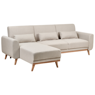 Corner Sofa Bed Light Beige Upholstery Polyester Fabric Light Wooden Legs Pillows Modern Design Beliani - 559552 - Sofa In Store