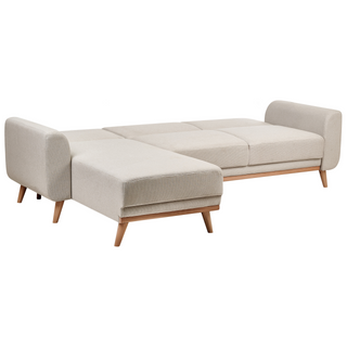 Corner Sofa Bed Light Beige Upholstery Polyester Fabric Light Wooden Legs Pillows Modern Design Beliani - 559552 - Sofa In Store