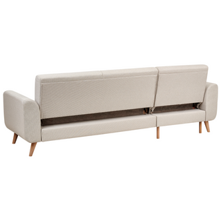 Corner Sofa Bed Light Beige Upholstery Polyester Fabric Light Wooden Legs Pillows Modern Design Beliani - 559552 - Sofa In Store
