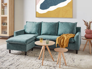 Corner Right Hand Sofa Teal Velvet Upholstery Wooden Legs Chaise Lounge Pillow Back Beliani