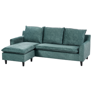 Corner Right Hand Sofa Teal Velvet Upholstery Wooden Legs Chaise Lounge Pillow Back Beliani