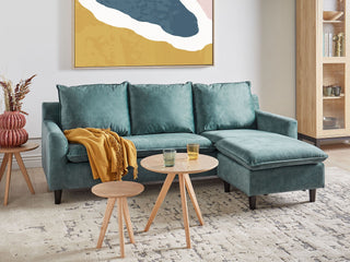 Corner Left Hand Sofa Teal Velvet Upholstery Wooden Legs Chaise Lounge Pillow Back Beliani
