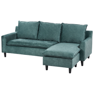 Corner Left Hand Sofa Teal Velvet Upholstery Wooden Legs Chaise Lounge Pillow Back Beliani