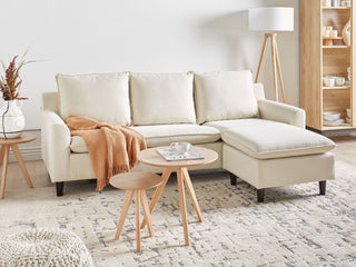 Corner Sofa Left Hand Beige Fabric Upholstery Wooden Legs Chaise Lounge 3 Seater Pillow Back Beliani