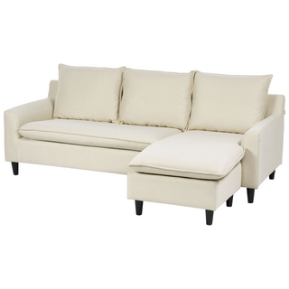 Corner Sofa Left Hand Beige Fabric Upholstery Wooden Legs Chaise Lounge 3 Seater Pillow Back Beliani