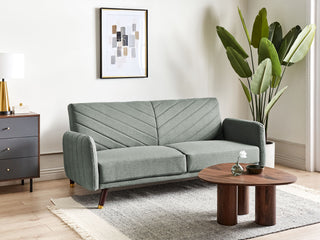 Sofa Bed Light Green Faux Linen Fabric Modern Living Room 3 Seater Wooden Legs Track Arm Beliani