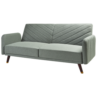Sofa Bed Light Green Faux Linen Fabric Modern Living Room 3 Seater Wooden Legs Track Arm Beliani