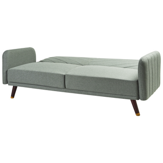 Sofa Bed Light Green Faux Linen Fabric Modern Living Room 3 Seater Wooden Legs Track Arm Beliani