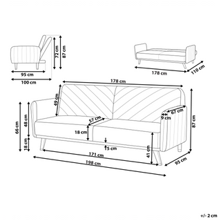 Sofa Bed Light Green Faux Linen Fabric Modern Living Room 3 Seater Wooden Legs Track Arm Beliani
