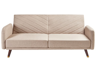 Sofa Bed Light Brown Faux Linen Fabric Modern Living Room 3 Seater Wooden Legs Track Arm Beliani - Sofa In Store