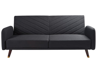 Sofa Bed Black Faux Linen Fabric Modern Living Room 3 Seater Wooden Legs Track Arm Beliani - Sofa In Store