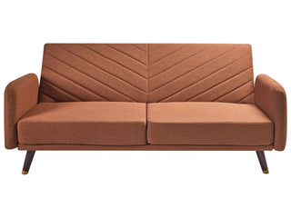 Sofa Bed Orange Faux Linen Fabric Modern Living Room 3 Seater Wooden Legs Track Arm Beliani - Sofa In Store
