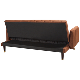 Sofa Bed Orange Faux Linen Fabric Modern Living Room 3 Seater Wooden Legs Track Arm Beliani - Sofa In Store