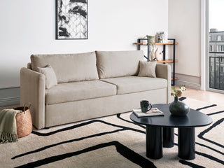 Sofa Bed Light Beige Polyester Fabric Convertible Sleeper with Storage Additional Cushions Removable Covers Modern Minimalist Style Living Room Bedroom Beliani - Sofa In Store