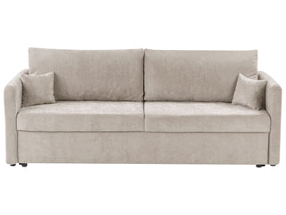 Sofa Bed Light Beige Polyester Fabric Convertible Sleeper with Storage Additional Cushions Removable Covers Modern Minimalist Style Living Room Bedroom Beliani - Sofa In Store