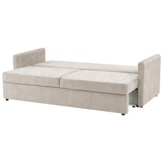 Sofa Bed Light Beige Polyester Fabric Convertible Sleeper with Storage Additional Cushions Removable Covers Modern Minimalist Style Living Room Bedroom Beliani - Sofa In Store