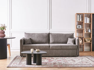 Sofa Bed Taupe Polyester Fabric Convertible Sleeper with Storage Additional Cushions Removable Covers Modern Minimalist Style Living Room Bedroom Beliani - Sofa In Store