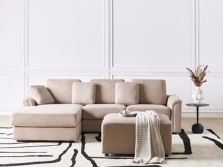 Corner Sofa Taupe Fabric Upholstered with Ottoman L-shaped Right Hand Orientation Beliani - Sofa In Store