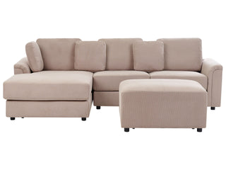 Corner Sofa Taupe Fabric Upholstered with Ottoman L-shaped Right Hand Orientation Beliani - Sofa In Store
