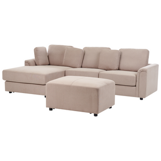 Corner Sofa Taupe Fabric Upholstered with Ottoman L-shaped Right Hand Orientation Beliani - Sofa In Store