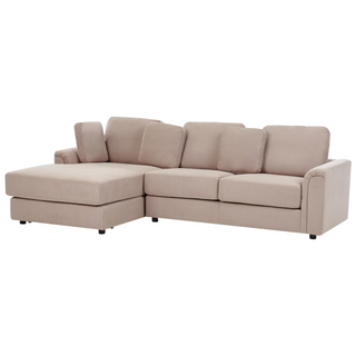 Corner Sofa Taupe Fabric Upholstered with Ottoman L-shaped Right Hand Orientation Beliani - Sofa In Store