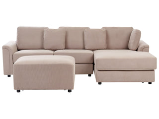 Corner Sofa Taupe Fabric Upholstered with Ottoman L-shaped Left Hand Orientation Beliani - Sofa In Store