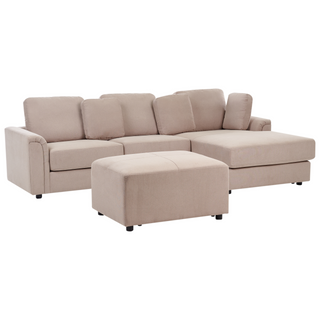 Corner Sofa Taupe Fabric Upholstered with Ottoman L-shaped Left Hand Orientation Beliani - Sofa In Store