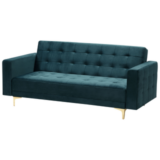 Sofa Bed Teal Velvet Tufted Fabric with Storage Ottoman Modern Living Room Modular 3 Seater Gold Legs Track Arm Beliani