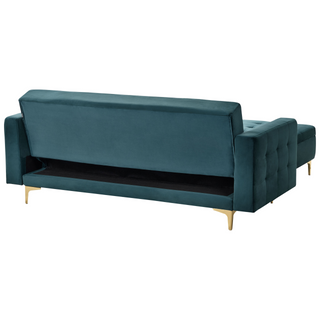 Sofa Bed Teal Velvet Tufted Fabric with Storage Ottoman Modern Living Room Modular 3 Seater Gold Legs Track Arm Beliani