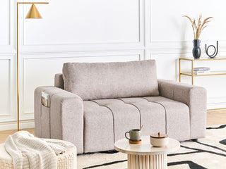 2 Seater Sofa Bed | Fabric Upholstery | Light Brown | Storage Compartment | Modern Style - Sofa In Store