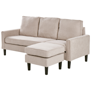 3-Seater Sofa with Ottoman Footstool | Fabric | Beige | Mid Century Design | Upholstered Collection - Sofa In Store