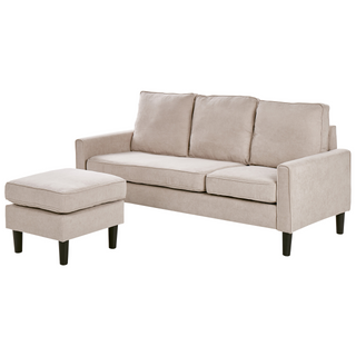 3-Seater Sofa with Ottoman Footstool | Fabric | Beige | Mid Century Design | Upholstered Collection - Sofa In Store