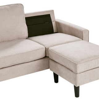 3-Seater Sofa with Ottoman Footstool | Fabric | Beige | Mid Century Design | Upholstered Collection - Sofa In Store