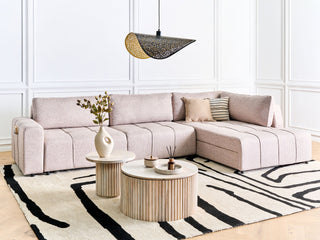 4 Corner Seater Sofa Bed Left Handed | Light Brown Fabric | With Storage | Thickly Padded Modern Style - Sofa In Store
