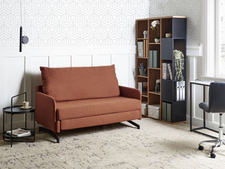 Sofa Bed Red Fabric Polyester Upholstery 2 Seater Pull Out Sleeping Function Modern Living Room Beliani - Sofa In Store