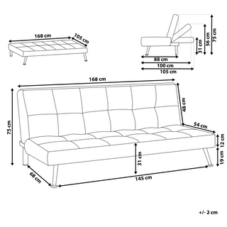 Fabric Sofa Bed Dark Grey 3-Seater Quilted Upholstery Click-Clack Guest Bed Armless Beliani