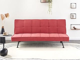 Fabric Sofa Bed Red 3-Seater Quilted Upholstery Click-Clack Guest Bed Armless Beliani - Sofa In Store
