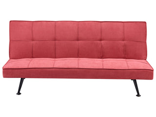 Fabric Sofa Bed Red 3-Seater Quilted Upholstery Click-Clack Guest Bed Armless Beliani