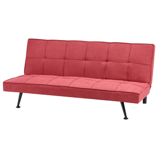 Fabric Sofa Bed Red 3-Seater Quilted Upholstery Click-Clack Guest Bed Armless Beliani - Sofa In Store