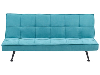 Fabric Sofa Bed Sea Blue 3-Seater Quilted Upholstery Click-Clack Guest Bed Armless Beliani - 579479 - Sofa In Store