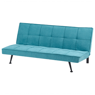 Fabric Sofa Bed Sea Blue 3-Seater Quilted Upholstery Click-Clack Guest Bed Armless Beliani - 579479 - Sofa In Store