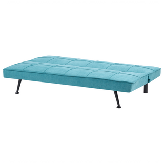 Fabric Sofa Bed Sea Blue 3-Seater Quilted Upholstery Click-Clack Guest Bed Armless Beliani - 579479 - Sofa In Store