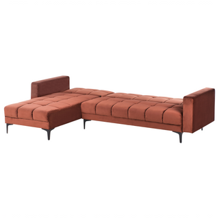 Right Hand Corner Sofa with Ottoman Red Velvet Fabric Upholstery Reclining Backrest 3 Positions Click-Clack Beliani - 580335 - Sofa In Store